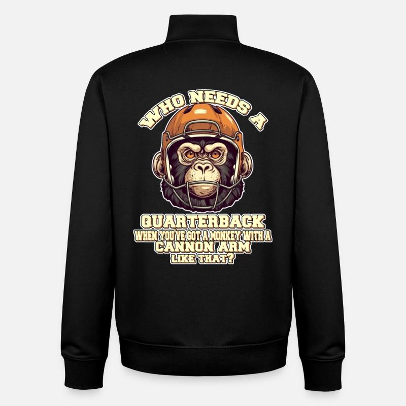 Motivating Quaterback Monkey - Unisex Organic Zip Sweatshirt by Stanley/Stella - black