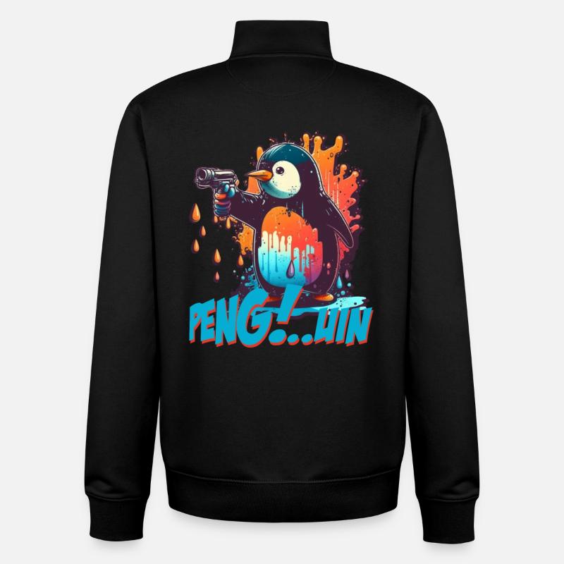 Pen.. guin penguin with pistol - Unisex Organic Zip Sweatshirt by Stanley/Stella - black