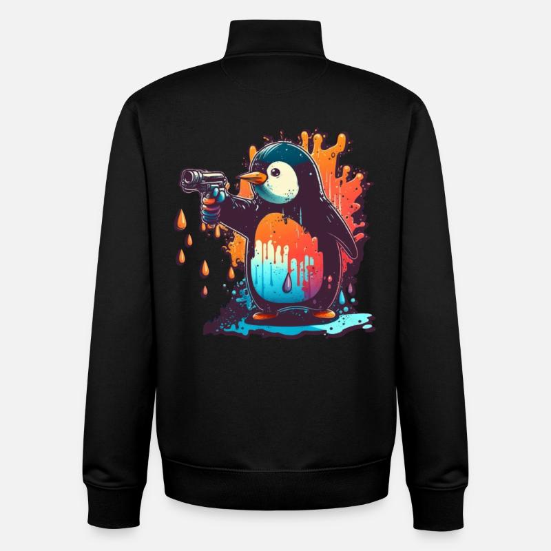 Penguin with pulled kolt - Unisex Organic Zip Sweatshirt by Stanley/Stella - black