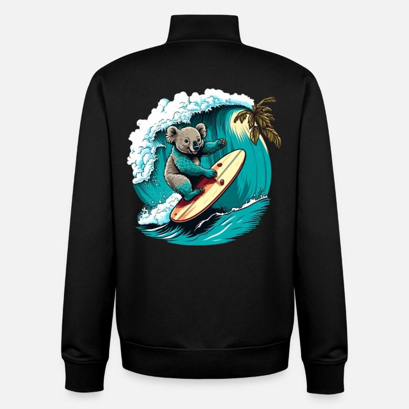 Koala s’amuse à surfer - Sweat zippé unisexe en coton bio Stanley/Stella - noir