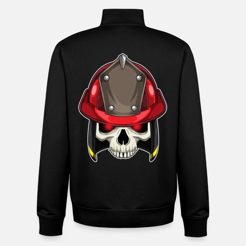Skull Firefighter Fire Brigade - Sweat zippé unisexe en coton bio Stanley/Stella - noir