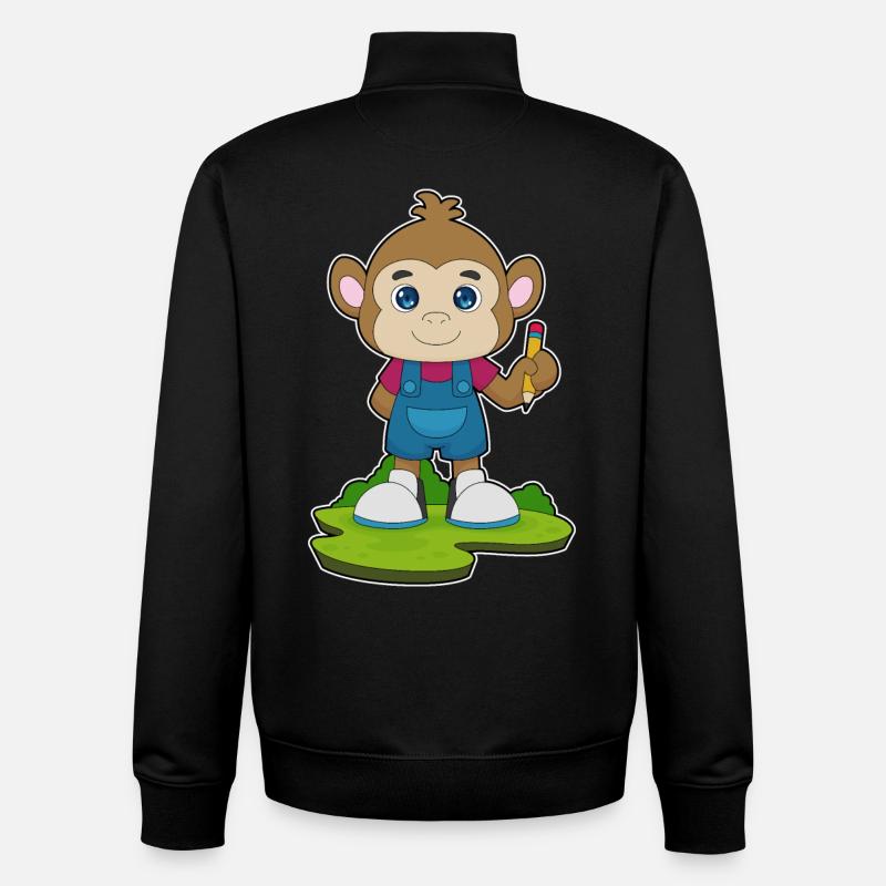 École Monkey Pencil - Sweat zippé unisexe en coton bio Stanley/Stella - noir