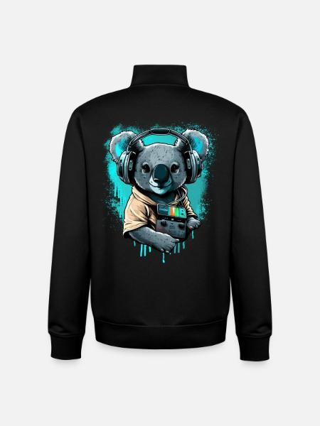 koala avec écouteurs et Walkman - Sweat zippé unisexe en coton bio Stanley/Stella - noir