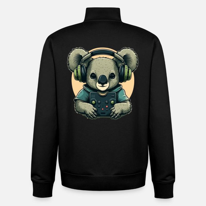 Koala bear with Walkman - Unisex Organic Zip Sweatshirt by Stanley/Stella - black