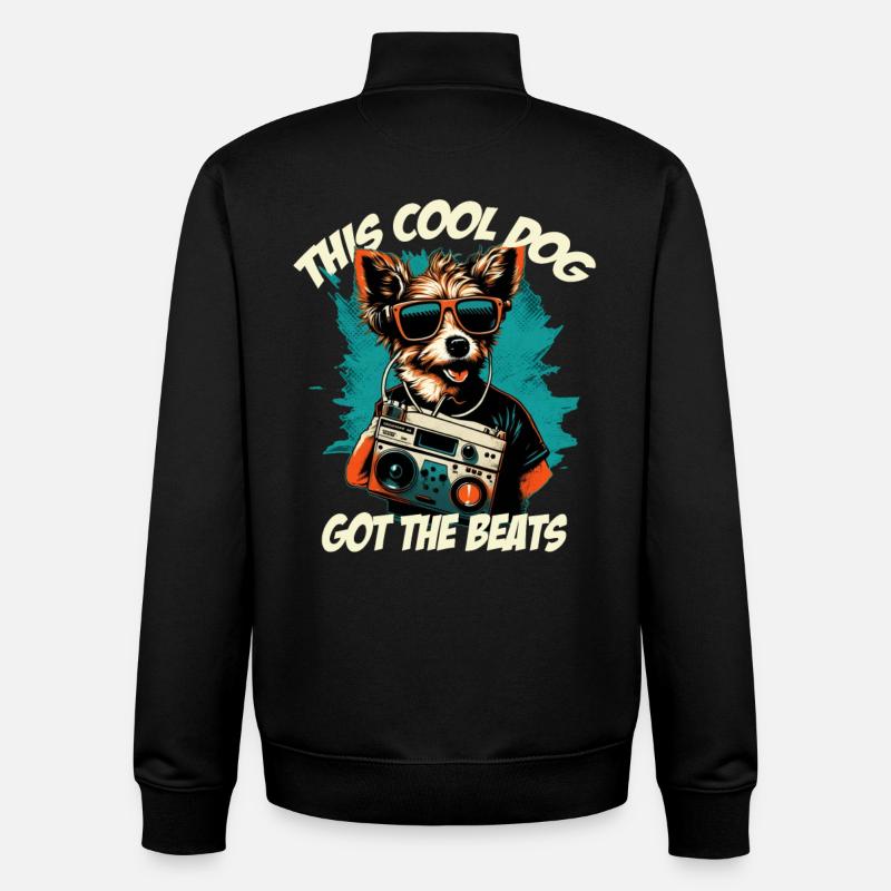 Chien avec boombox et lettrage - Sweat zippé unisexe en coton bio Stanley/Stella - noir