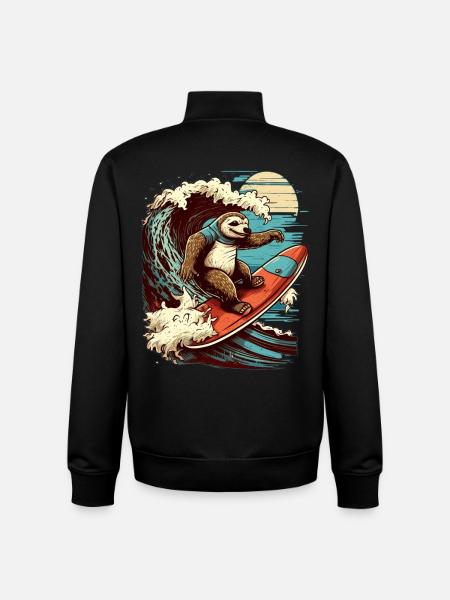 Cool sloth surfing in the moonlight - Unisex Organic Zip Sweatshirt by Stanley/Stella - black