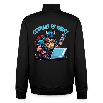 "Coding is war" Vikings - Unisex Organic Zip Sweatshirt by Stanley/Stella - black - Back - AI Model Male 185 light (185cm)