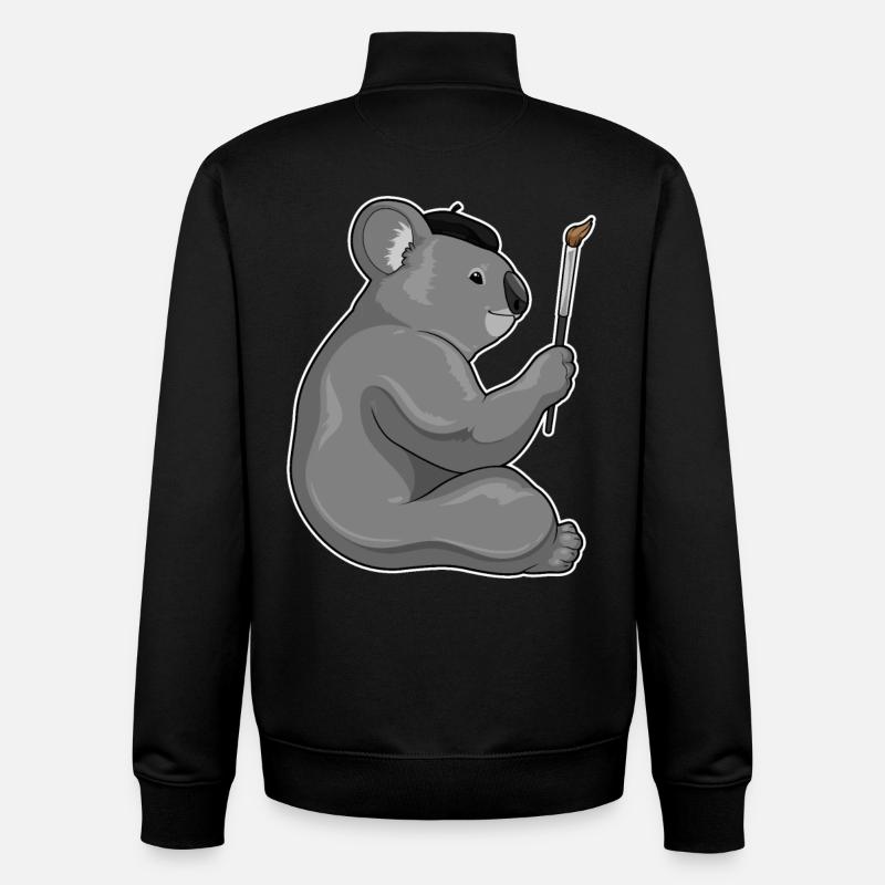 Koala Painter Brush Painting - Unisex Organic Zip Sweatshirt by Stanley/Stella - black