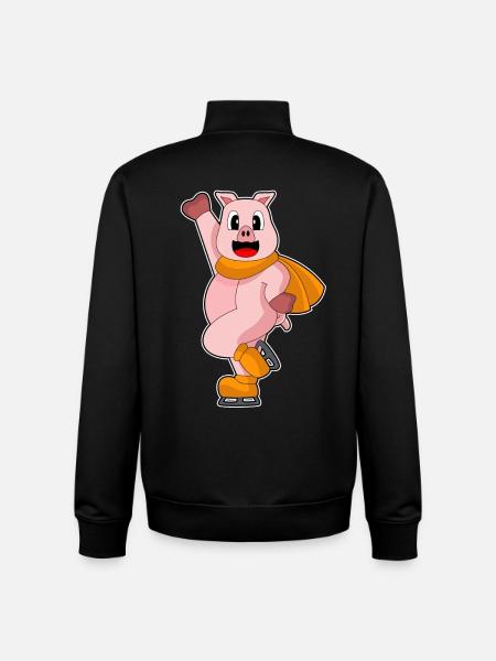 Pig Ice Skating Skates - Unisex Organic Zip Sweatshirt by Stanley/Stella - black