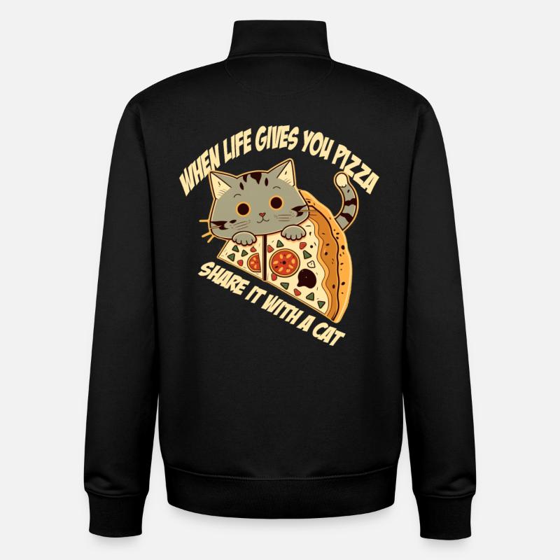 Pizza avec chat et lettrage - Sweat zippé unisexe en coton bio Stanley/Stella - noir