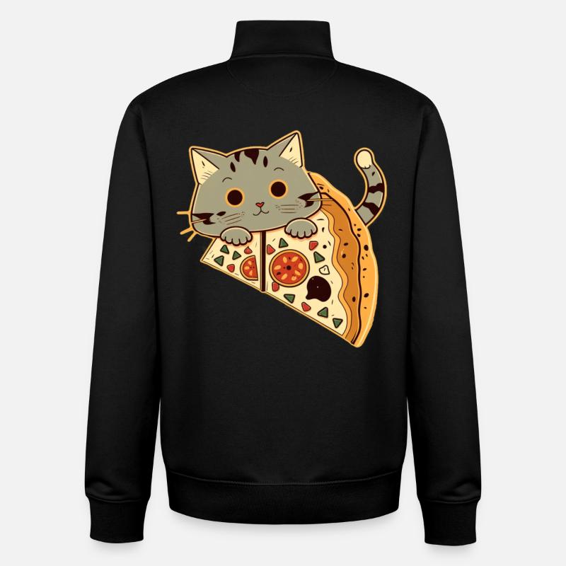 Pizza with cat - Unisex Organic Zip Sweatshirt by Stanley/Stella - black