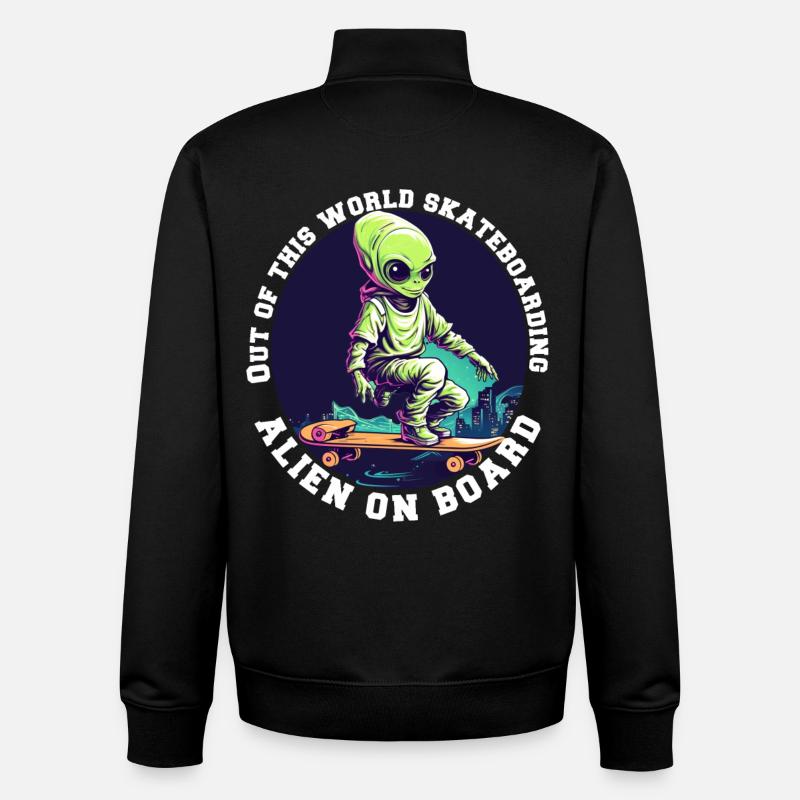 Alien auf Skateboard mit Schriftzug - Unisex Organic Zip Sweatshirt von Stanley/Stella - Schwarz