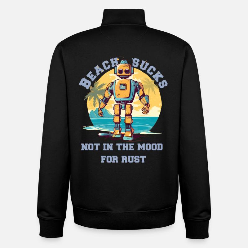Robot sur la plage avec lettrage - Sweat zippé unisexe en coton bio Stanley/Stella - noir