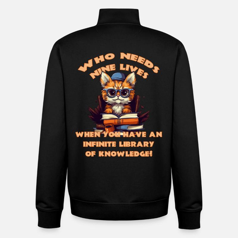 Chat avec beaucoup de livres - Sweat zippé unisexe en coton bio Stanley/Stella - noir