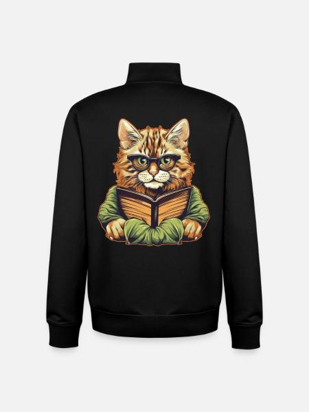 Katze mit Buch - Unisex Organic Zip Sweatshirt von Stanley/Stella - Schwarz