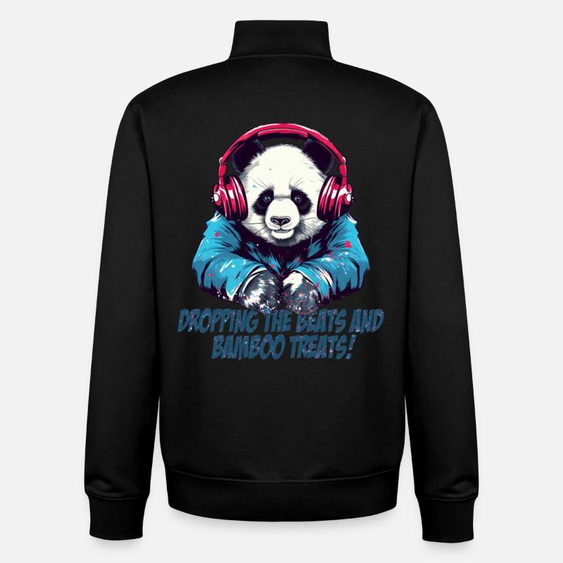 Panda DJ - Sweat zippé unisexe en coton bio Stanley/Stella - noir