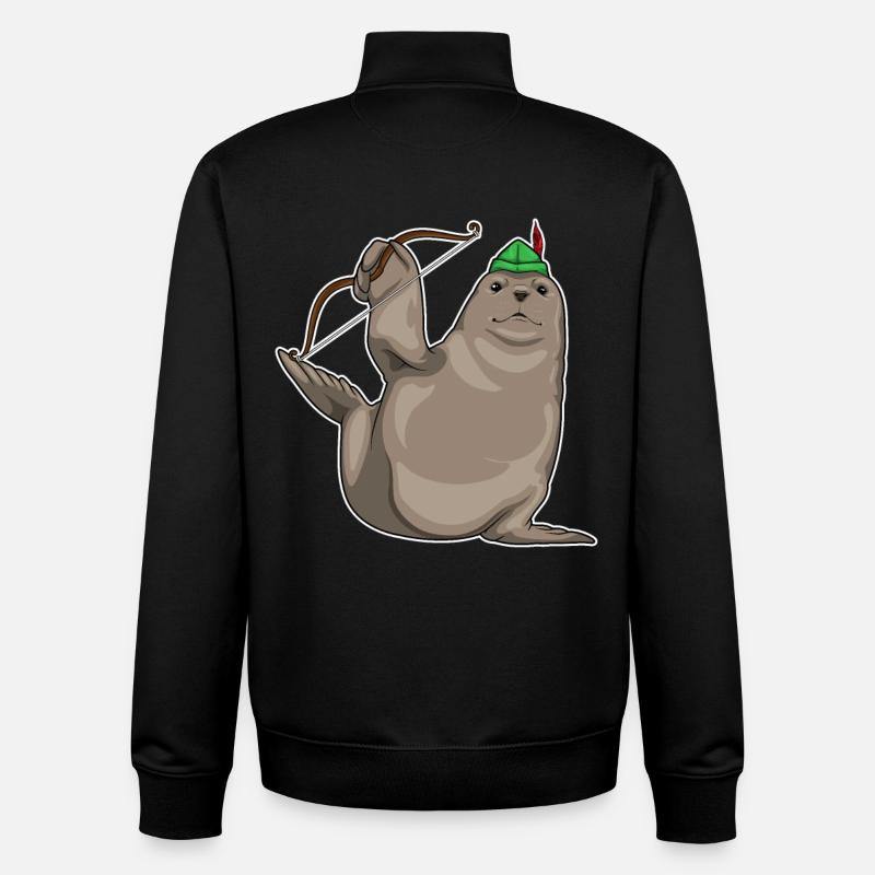 Seehund Bogenschütze Bogen - Unisex Organic Zip Sweatshirt von Stanley/Stella - Schwarz