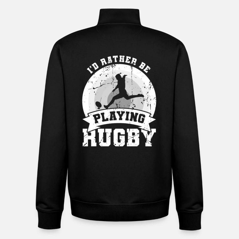 I'd rather play rugby - Unisex Organic Zip Sweatshirt by Stanley/Stella - black