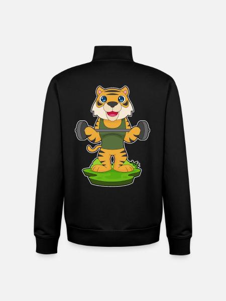 Tiger Bodybuilder Barbell Bodybuilding - Unisex Organic Zip Sweatshirt by Stanley/Stella - black