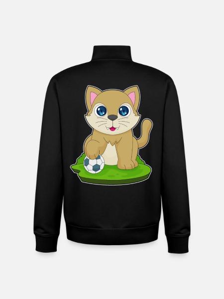 Cat Soccer Player Soccer - Unisex Organic Zip Sweatshirt by Stanley/Stella - black