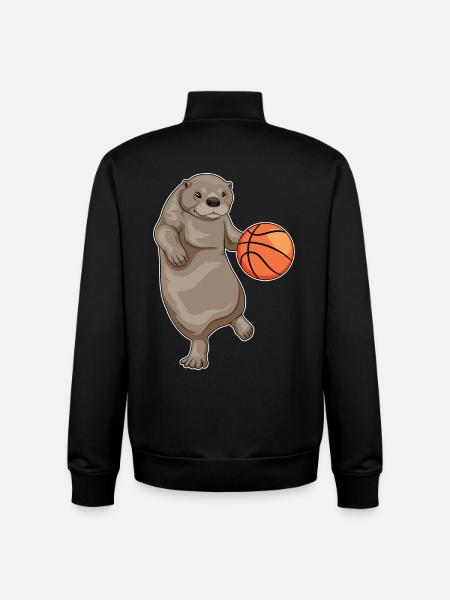 Otter Basketball Player Basketball - Unisex Organic Zip Sweatshirt by Stanley/Stella - black