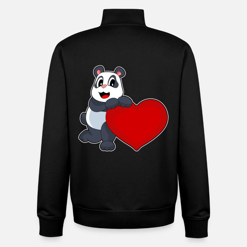 Cœur de panda - Sweat zippé unisexe en coton bio Stanley/Stella - noir