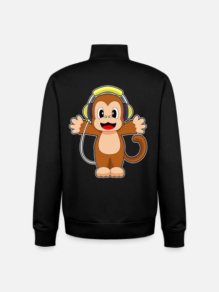 Monkey Headphones Music - Unisex Organic Zip Sweatshirt by Stanley/Stella - black