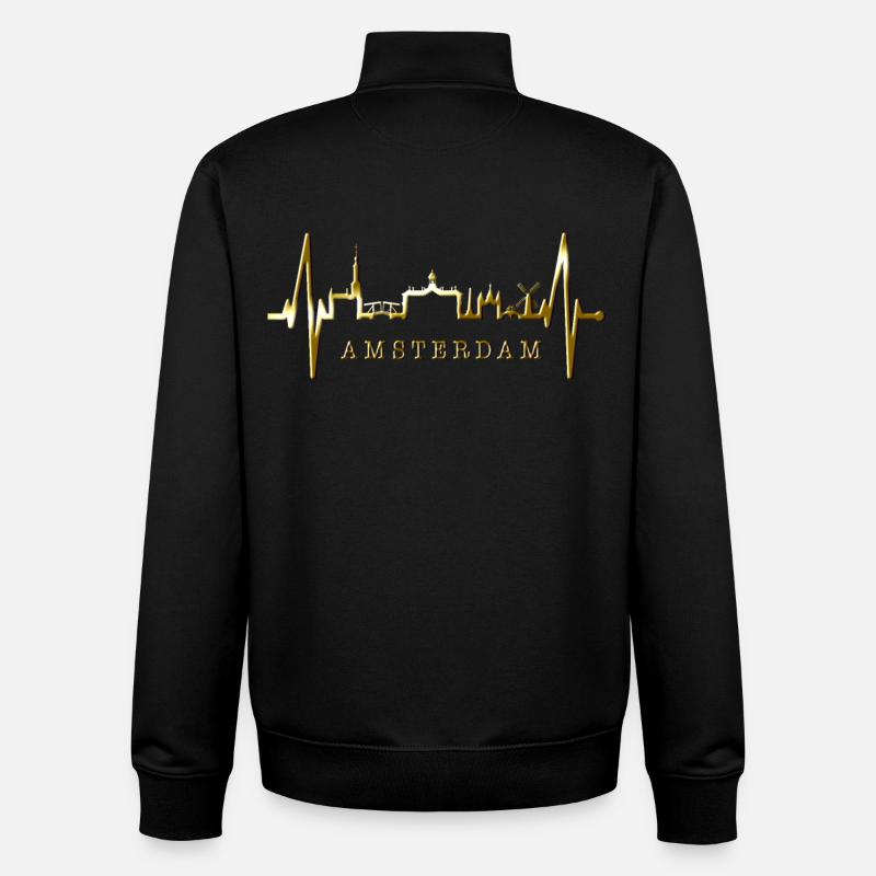 Amsterdam Skyline Pays-Bas Heartbeat Holland - Sweat zippé unisexe en coton bio Stanley/Stella - noir