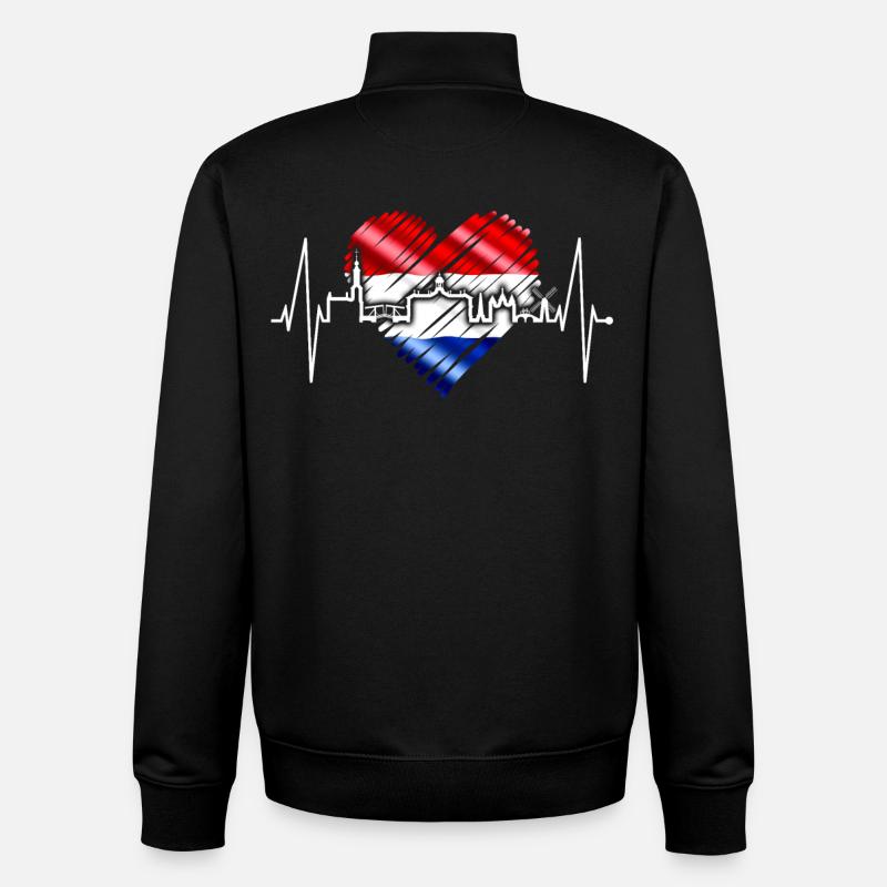 Amsterdam Skyline Pays-Bas Heartbeat Holland - Sweat zippé unisexe en coton bio Stanley/Stella - noir