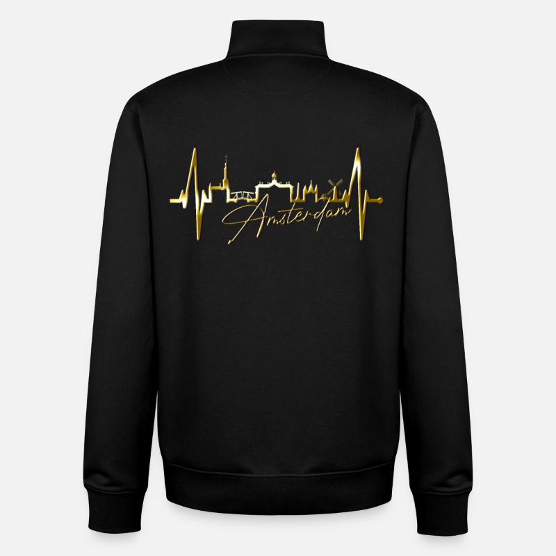 Amsterdam Skyline Pays-Bas Heartbeat Holland - Sweat zippé unisexe en coton bio Stanley/Stella - noir