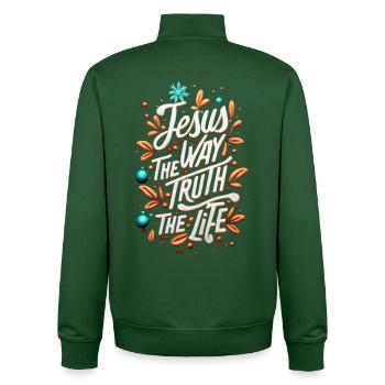 Jesus Way Truth Life Typography - Unisex Organic Zip Sweatshirt by Stanley/Stella - bottle green - Back - AI Model Male 185 dark (185cm)