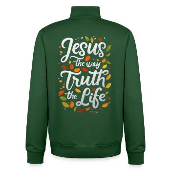 Living Jesus Way Truth - Unisex Organic Zip Sweatshirt by Stanley/Stella - bottle green - Back - AI Model Male 185 dark (185cm)