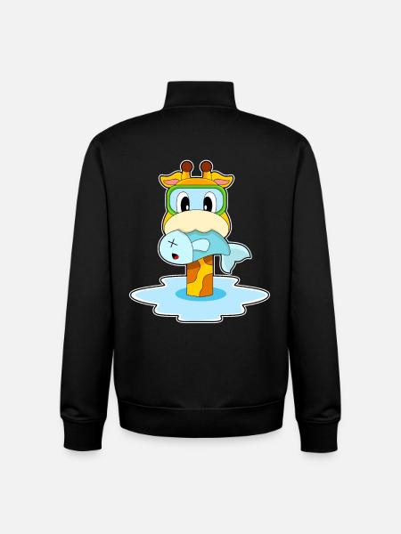 girafe, pêcheur, poisson, pêche - Sweat zippé unisexe en coton bio Stanley/Stella - noir