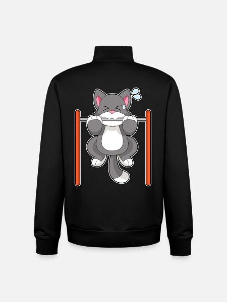 Cat Bodybuilder Pull-ups Bodybuilding - Unisex Organic Zip Sweatshirt by Stanley/Stella - black
