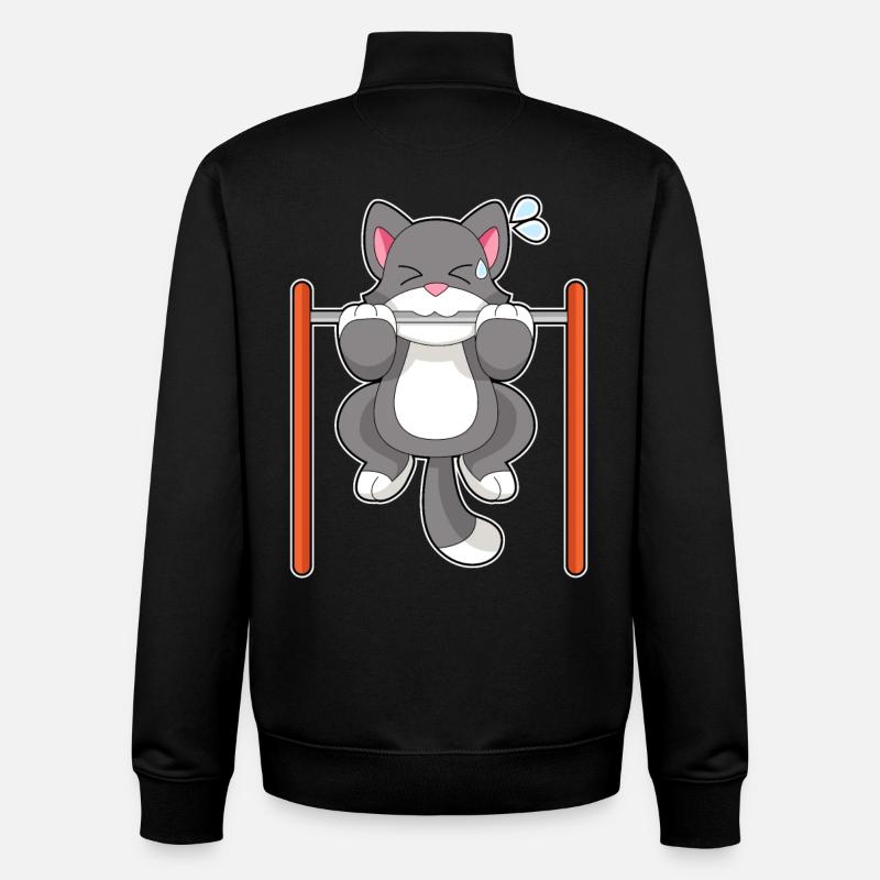Cat Bodybuilder Pull-ups Bodybuilding - Unisex Organic Zip Sweatshirt by Stanley/Stella - black