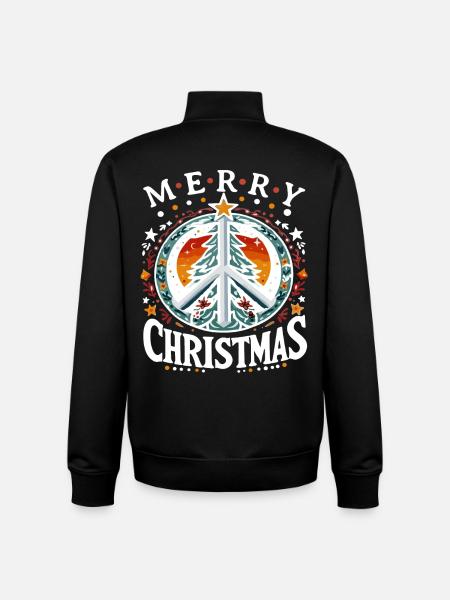 Merry Christmas Peace Christmas Tree - Unisex Organic Zip Sweatshirt by Stanley/Stella - black