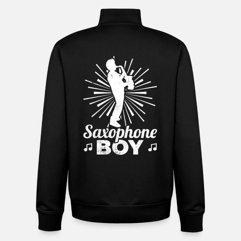 Saxophone Boy - Sweat zippé unisexe en coton bio Stanley/Stella - noir