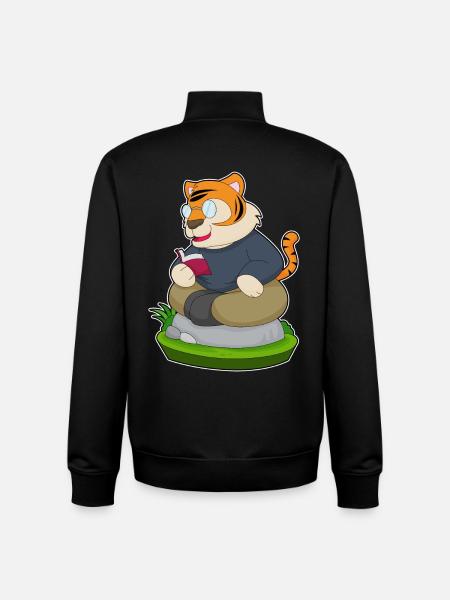 Tiger Nerd Book Glasses - Unisex Organic Zip Sweatshirt by Stanley/Stella - black