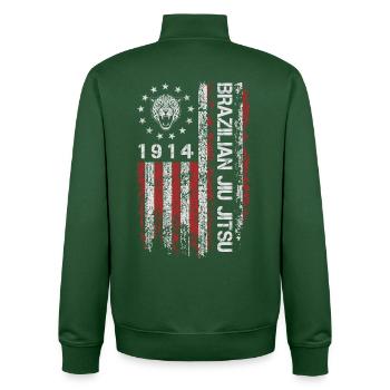 Jiu Jitsu brésilien 1914 Amérique drapeau cadeau - Sweat zippé unisexe en coton bio Stanley/Stella - vert bouteille - Dos - AI Model Male 185 dark (185cm)