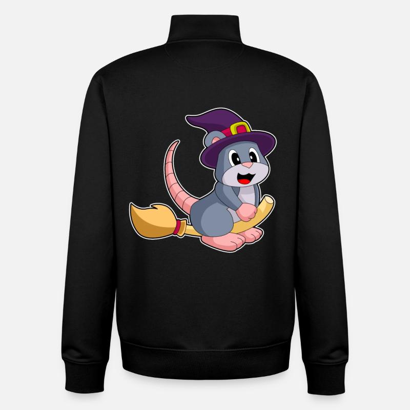 Mouse Witch Broom - Unisex Organic Zip Sweatshirt by Stanley/Stella - black