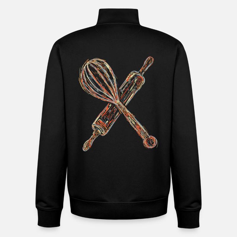 Rolling pin and hand mixer drawing - Unisex Organic Zip Sweatshirt by Stanley/Stella - black