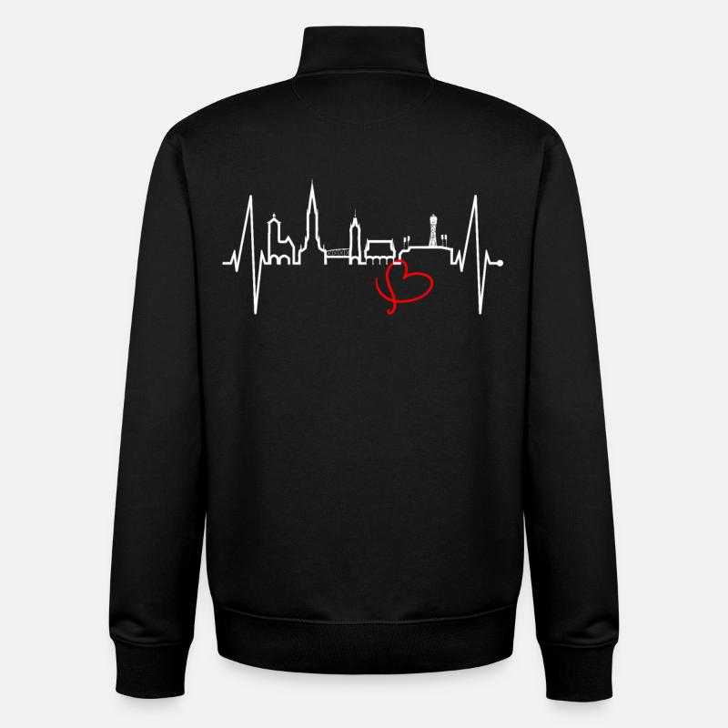Fribourg-en-Brisgau Skyline Heartbeat Freiburger - Sweat zippé unisexe en coton bio Stanley/Stella - noir