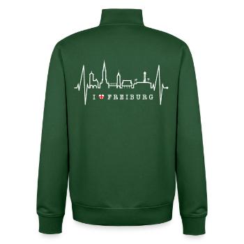 Freiburg im Breisgau Skyline Heartbeat Freiburger - Unisex Organic Zip Sweatshirt by Stanley/Stella - bottle green - Back - AI Model Male 185 dark (185cm)