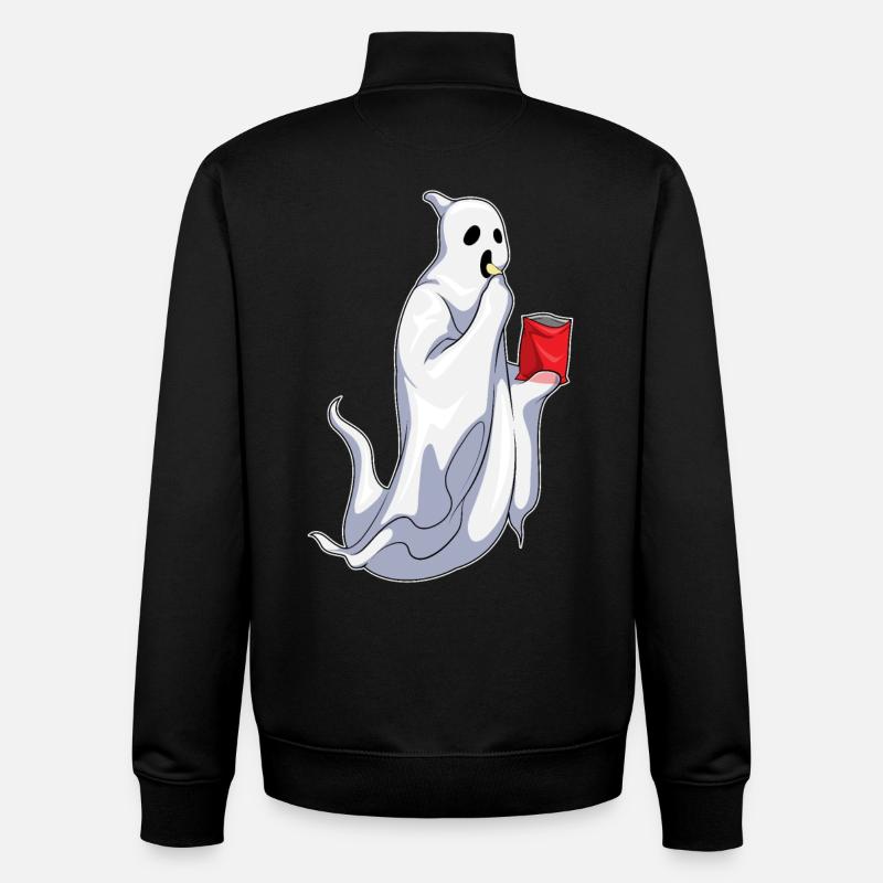 Chips d’Halloween fantôme - Sweat zippé unisexe en coton bio Stanley/Stella - noir
