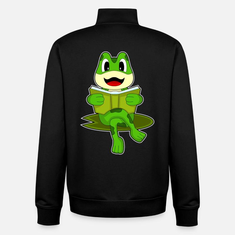 Frosch Nerd Buch - Unisex Organic Zip Sweatshirt von Stanley/Stella - Schwarz