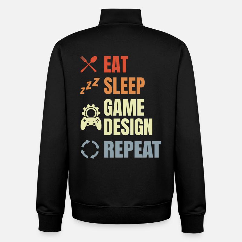 Eat Sleep Game Design Répéter - Sweat zippé unisexe en coton bio Stanley/Stella - noir