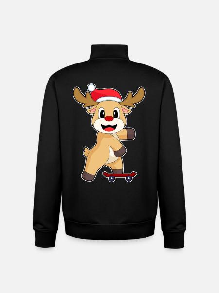 Reindeer Christmas Skateboard - Unisex Organic Zip Sweatshirt by Stanley/Stella - black