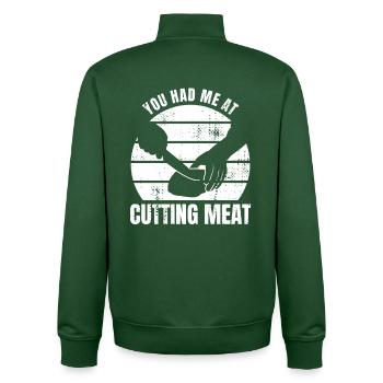 Funny Butcher Quote - Unisex Organic Zip Sweatshirt by Stanley/Stella - bottle green - Back - AI Model Male 185 dark (185cm)