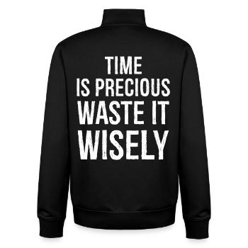 Zeit ist kostbar lustiges Hemd - Unisex Organic Zip Sweatshirt von Stanley/Stella - Schwarz - Hinten - AI Model Male 185 light (185cm)