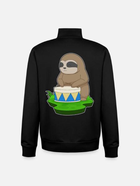 Sloth Musician Drum Music - Unisex Organic Zip Sweatshirt by Stanley/Stella - black